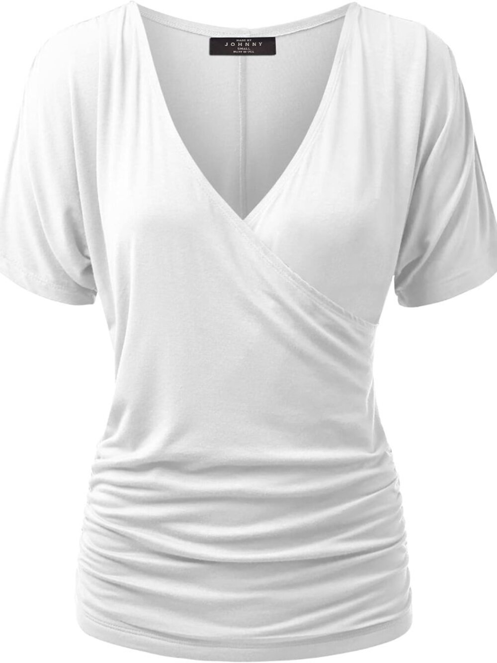 Women's V Neck Short Sleeve Wrap Front Drape Dolman Tunic Top